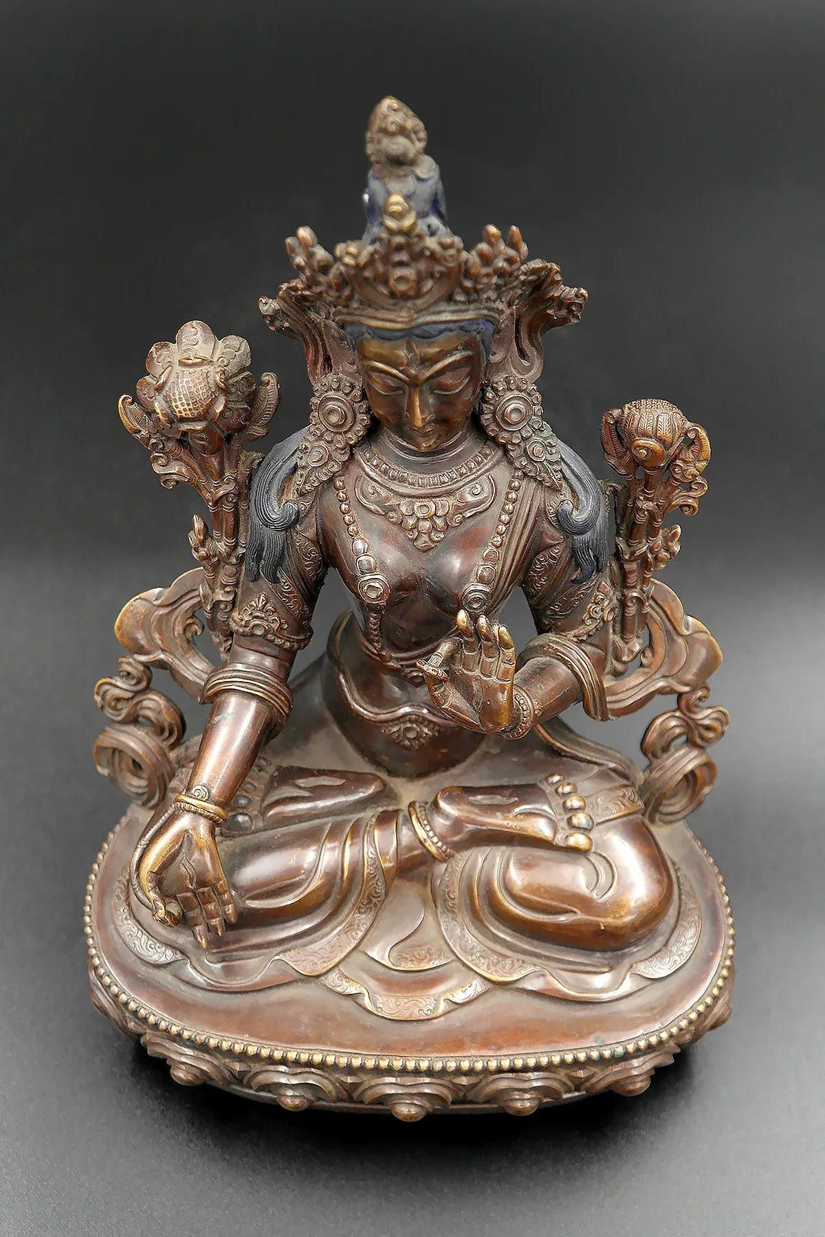 Copper Oxidized Buddhist White Tara Statue 8" - Vajracrafts