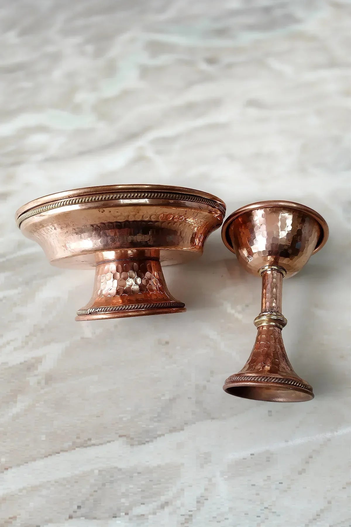 Hand Hammered Copper Serkym Set, Tibetan Buddhist Serkyem Copper Set 6" - Vajracrafts