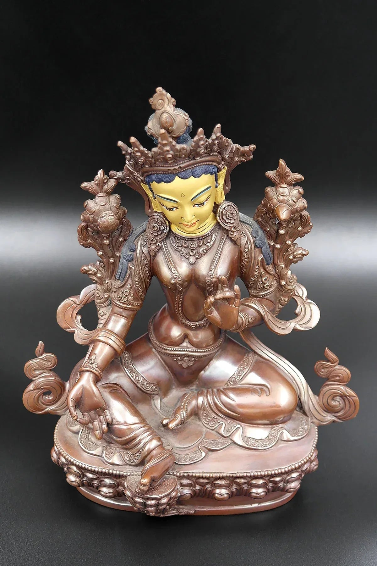 Copper Oxidized Green Tara Statue 8" - Vajracrafts