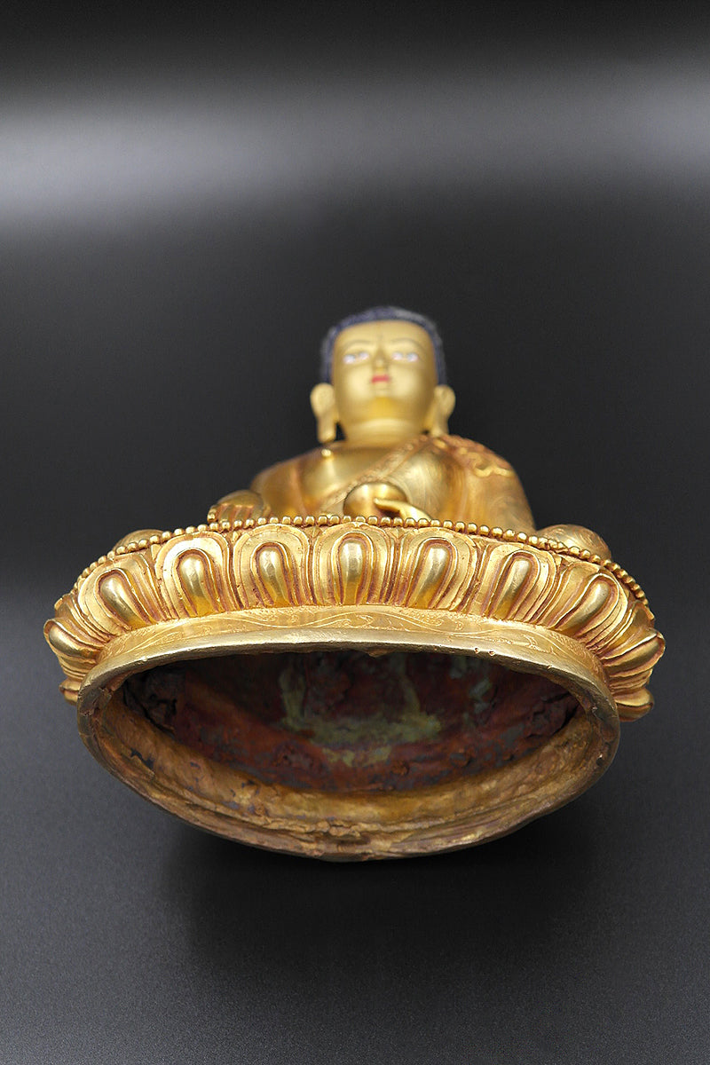 Floral design carved Shakyamuni Buddha Statue from Nepal, 9" | Vajracrafts