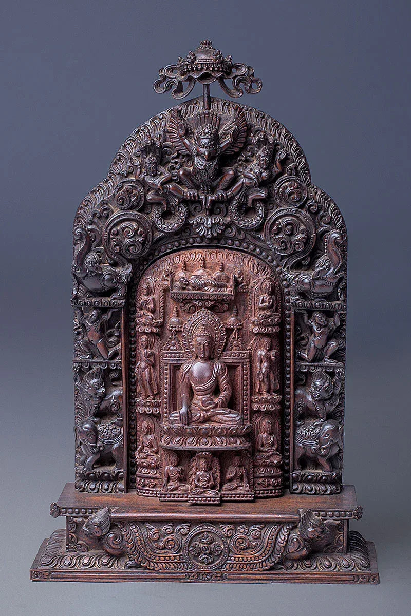 Magnificent Shakyamuni Buddha Statue made with Red Sandal Wood - Vajracrafts