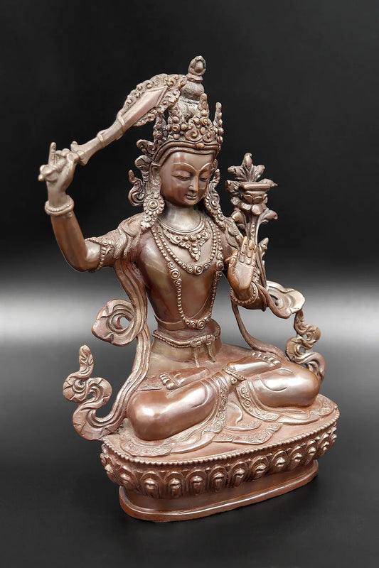 Copper Oxidized handmade Manjushree Statue 8" - Vajracrafts