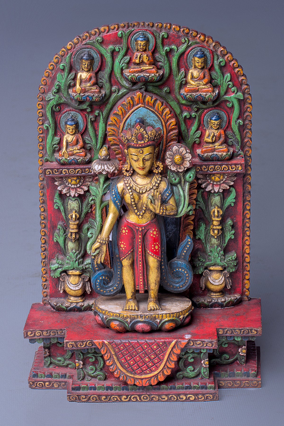 Bodhisattva Padmapani Lokeshwor Statue and Five Dhyani Buddhas | Vajracrafts