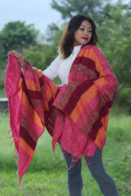Nepalese Multicolor Yak Wool Blanket / Travel Throw - Vajracrafts