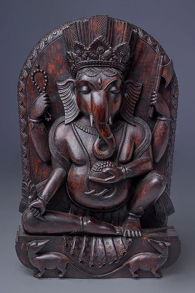 Hand carved Wooden Ganesh Statue - Vajracrafts
