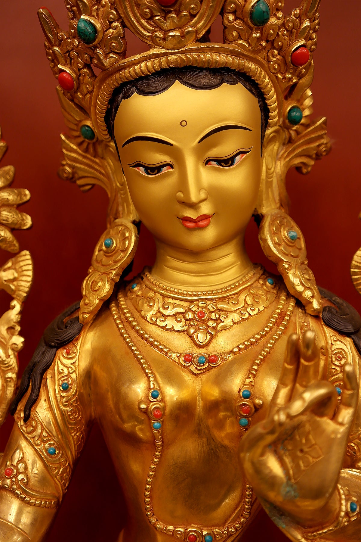 Fully Gold Plated Green Tara Statue from Boudha 16" | Vajracrafts