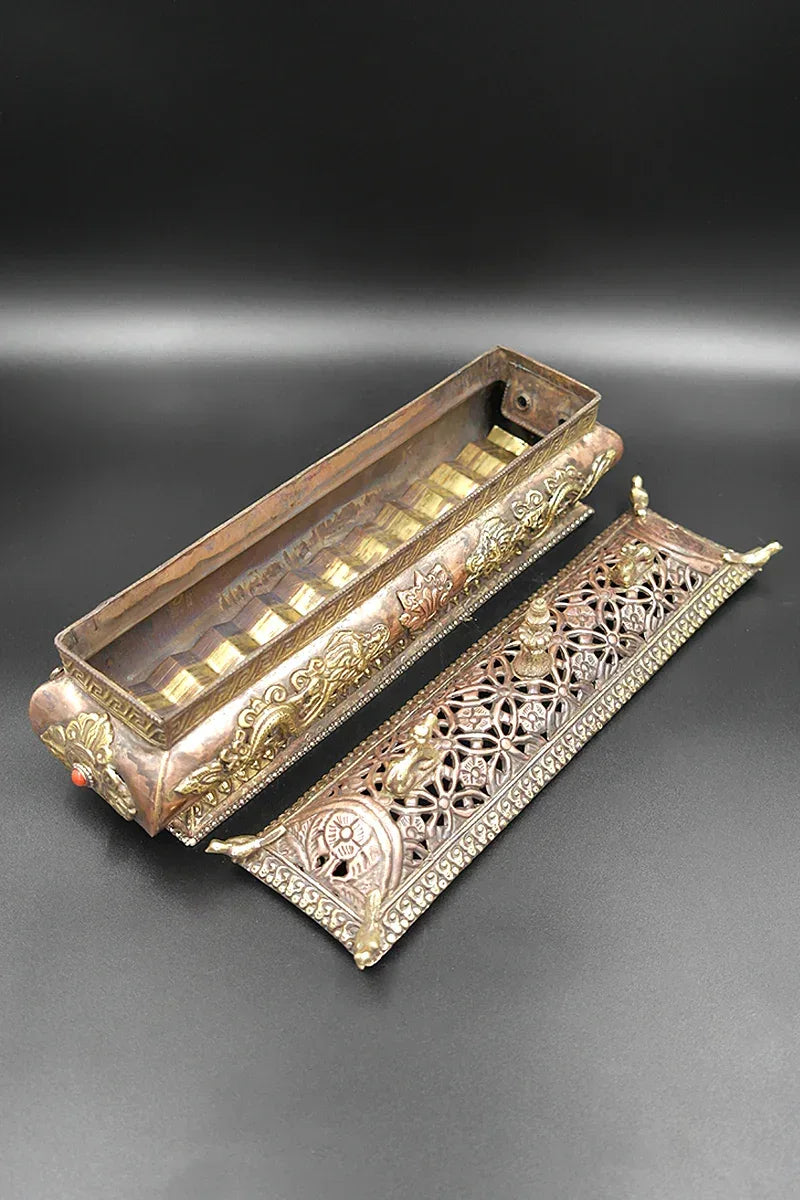 Dragon and Eight Auspicious symbols Tibetan Copper Incense Burner - Vajracrafts
