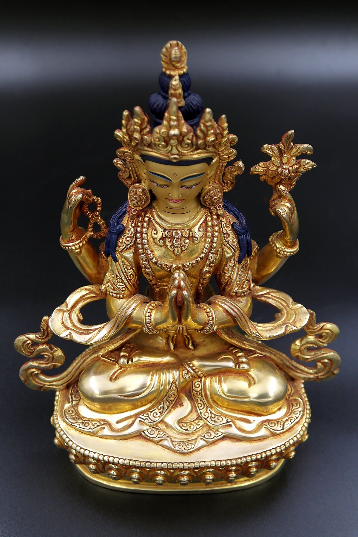 Fully Gold Plated Masterpiece Tibetan Chenrezig Statue 9" | Vajracrafts