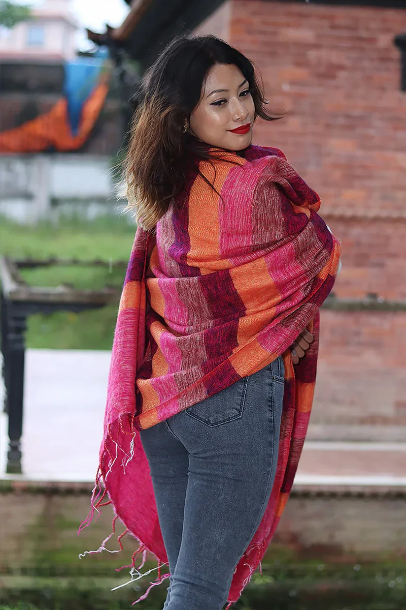 Nepalese Multicolor Yak Wool Blanket / Travel Throw - Vajracrafts