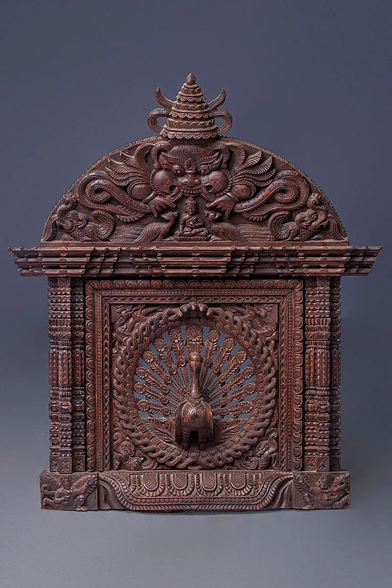 Wooden Peacock Window Wall Hanging, Traditional Handcrafted window - Vajracrafts