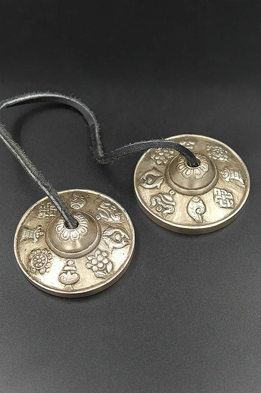Asta Mangal symbols Carved High-Quality Tingsha 2.6" - Vajracrafts