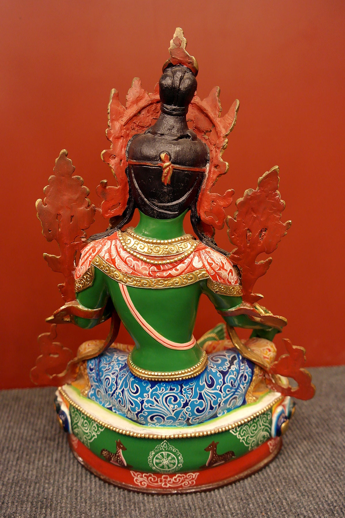 Hand Painted Green Tara Statue from Boudha, 13"
