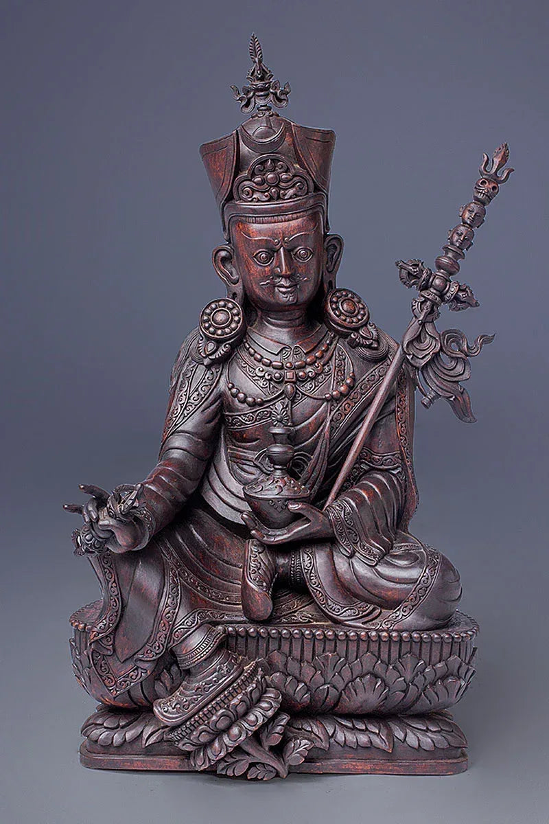 Guru Padmasambhava Wooden Statue, Masterpiece Rinpoche Statue - Vajracrafts