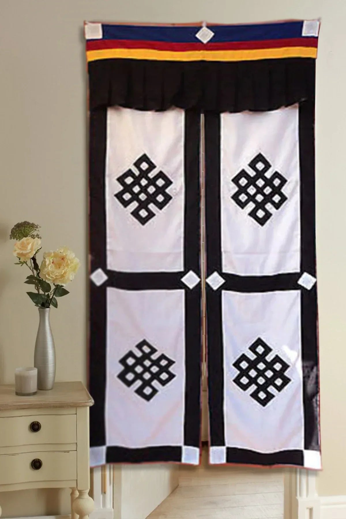 Tibetan Endless Knot Symbol Open Split Door Curtain Cotton - Vajracrafts