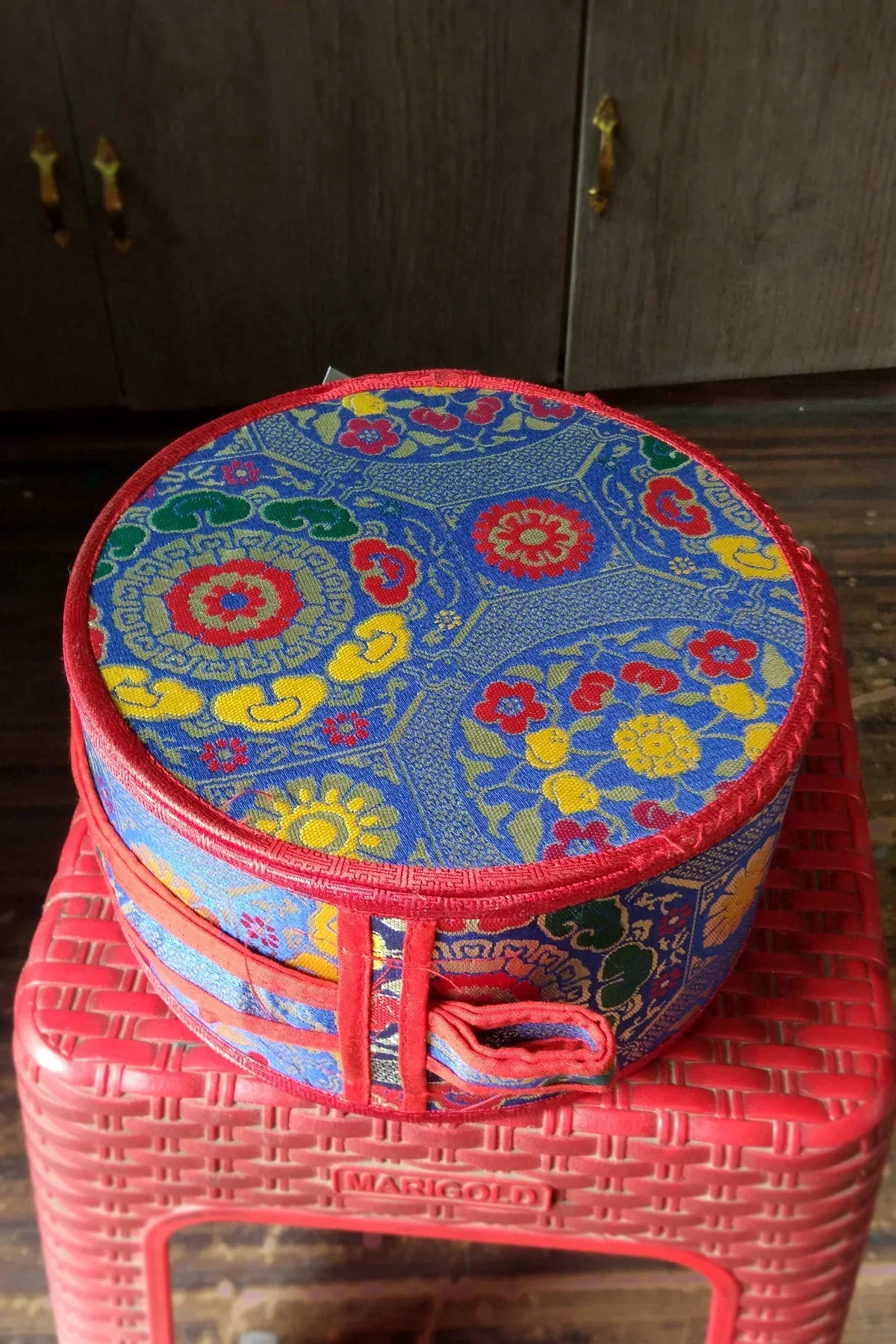 Tibetan Buddhist Handpainted Chod Drum/Damaru with red color cover - Vajracrafts