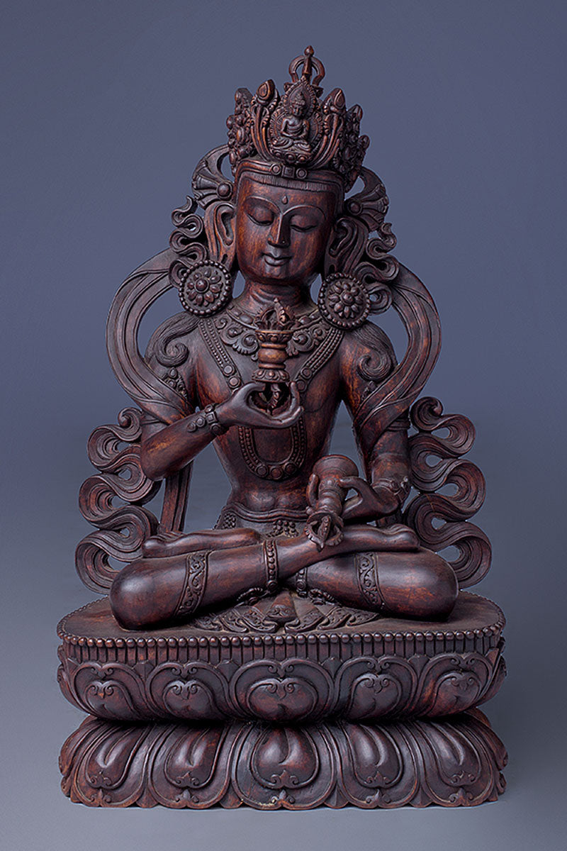 Magnificent Masterpiece of Wooden Tibetan Vajrasattva Statue 8" | Vajracrafts