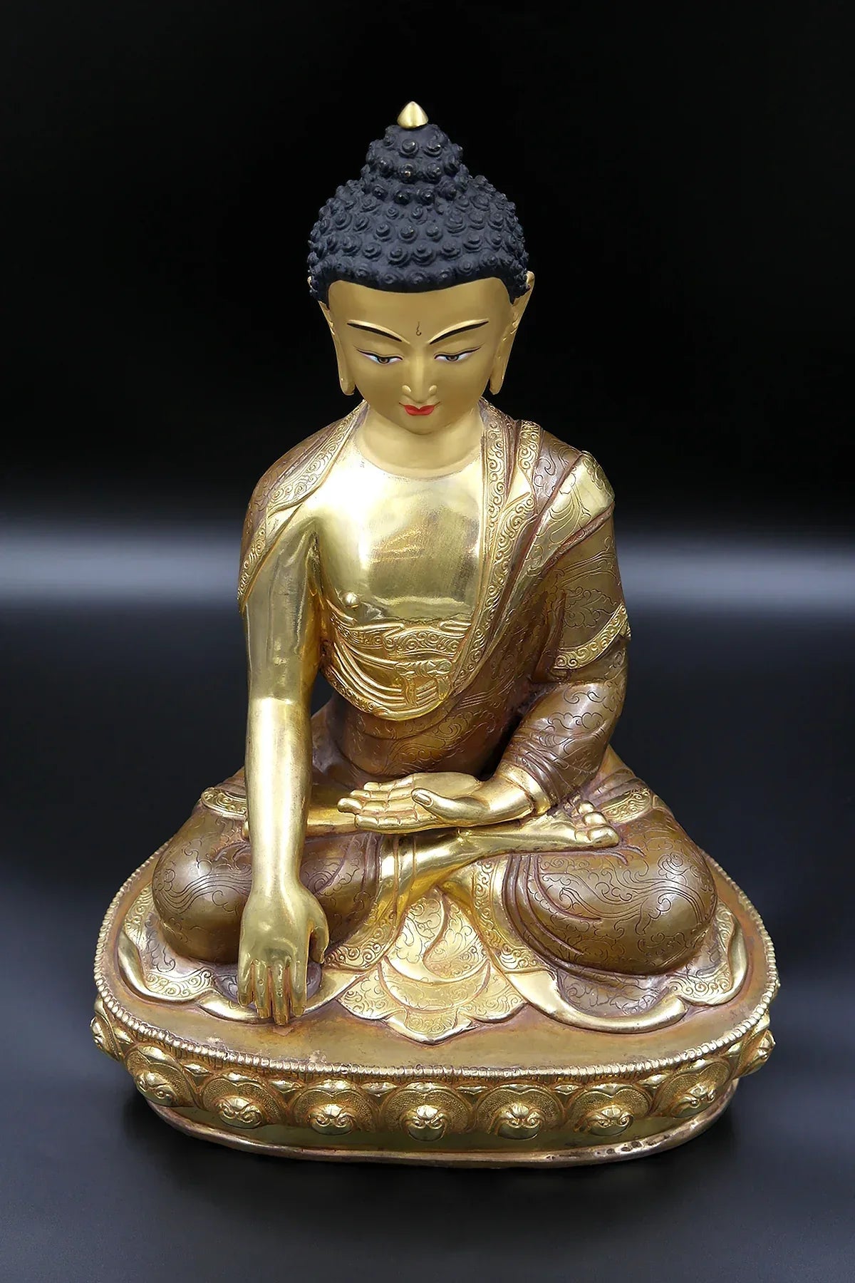 Partly Gold Plated Shakyamuni Buddha Statue from Boudha, 13" - Vajracrafts