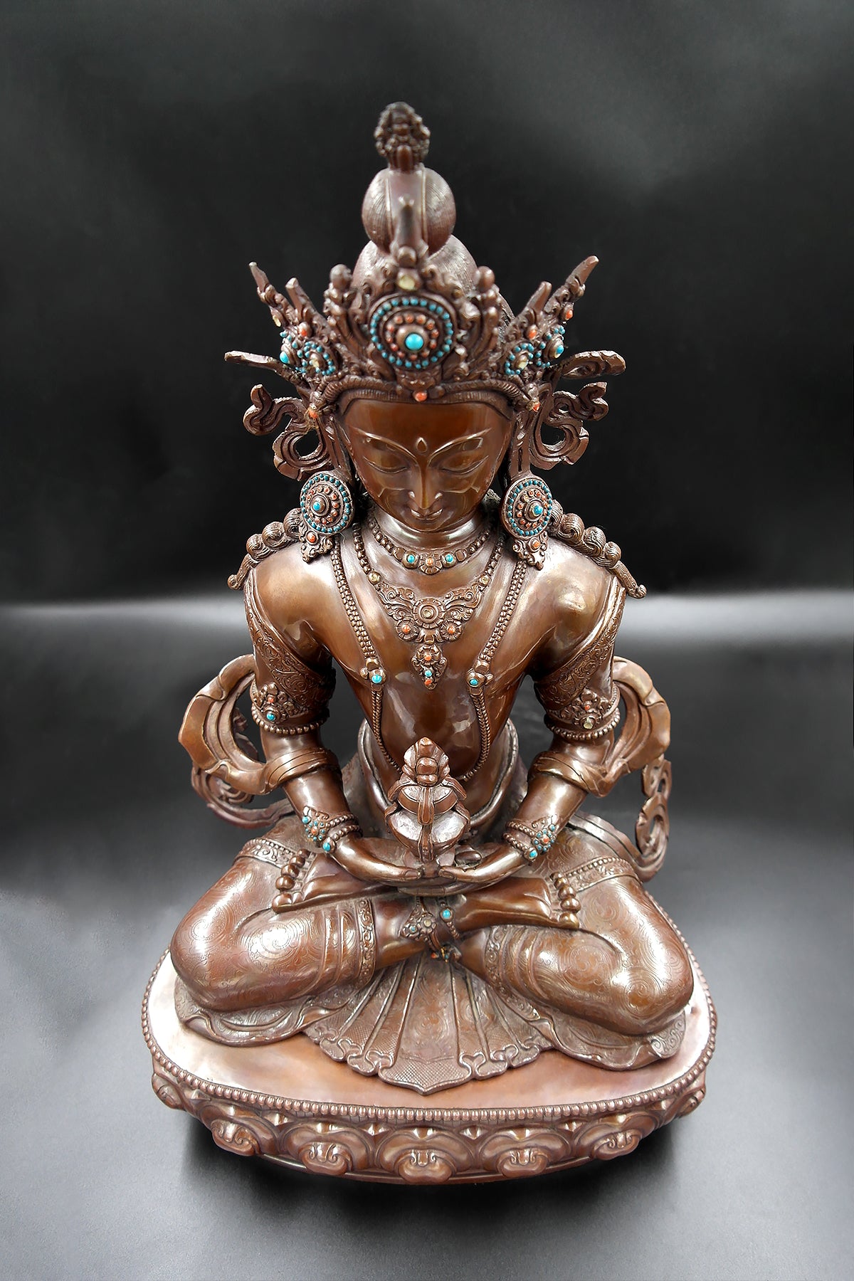 Copper Oxidized Tibetan Buddhist Aparmita Statue 18" | Vajracrafts