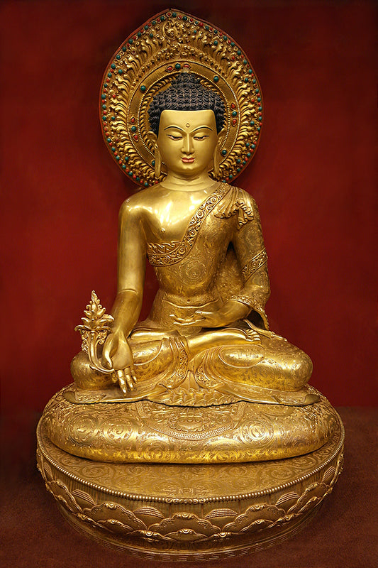 Masterpiece Gold Plated Medicine Buddha Statue, 27"