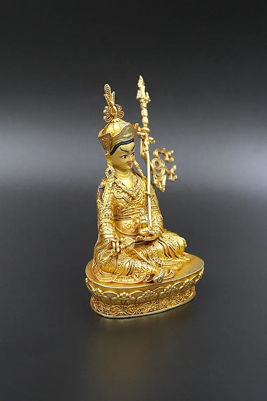 Gold Plated Guru Padmasambhava Statue, 4" - Vajracrafts