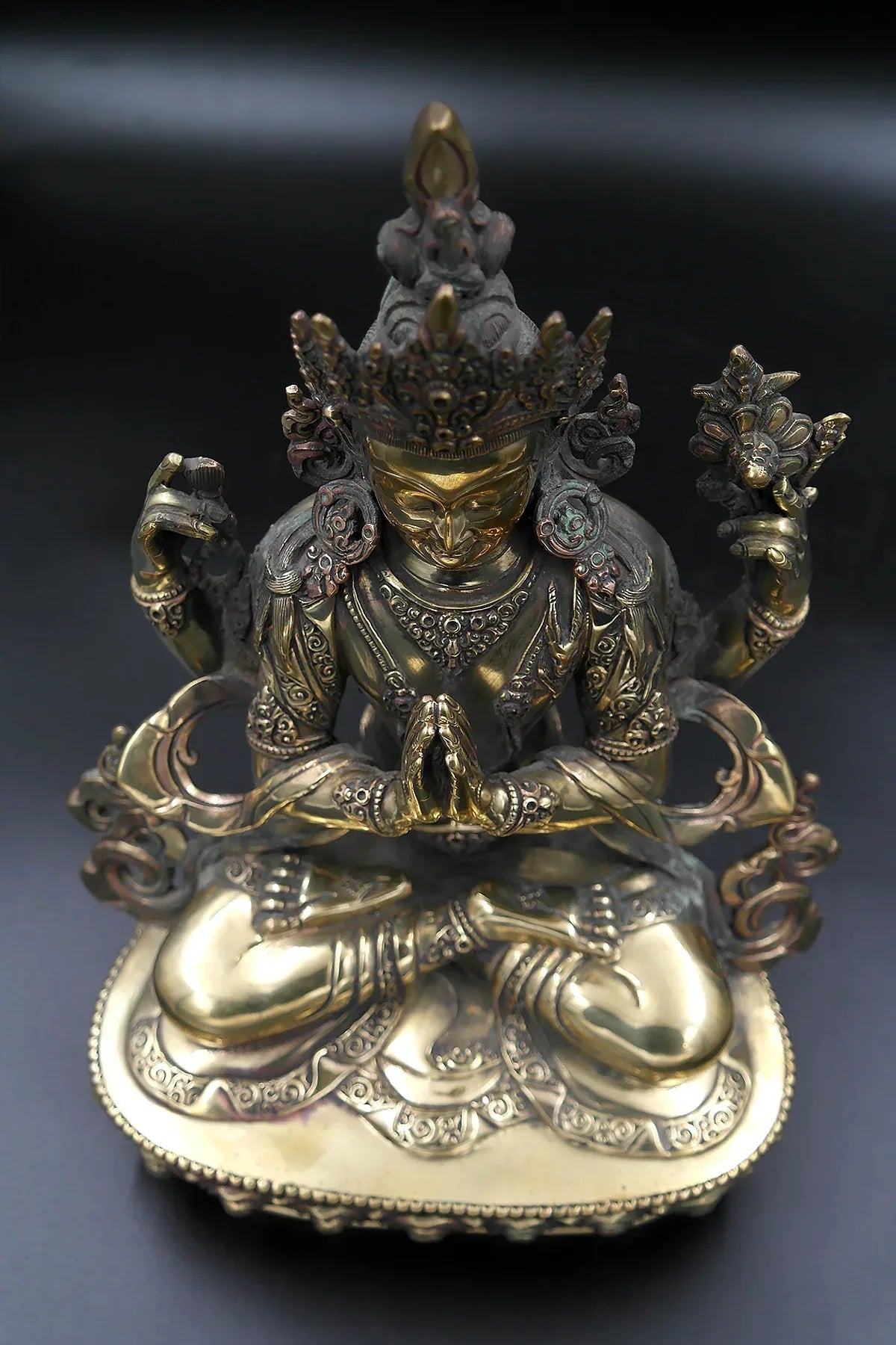 Gold Toned Tibetan Chenrezig Statue 12" - Vajracrafts