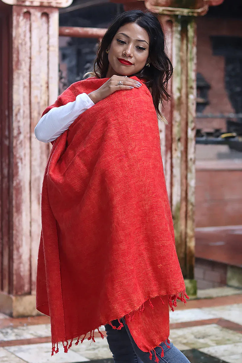 Stunning Orange Yak Wool Blanket/Travel Throw, Nepalese Yak wool Shawl - Vajracrafts