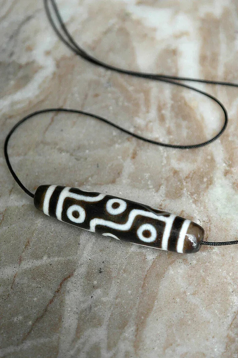 Magical Agate 9 Eyed Tibetan Dzi Beads Pendant with string - Vajracrafts