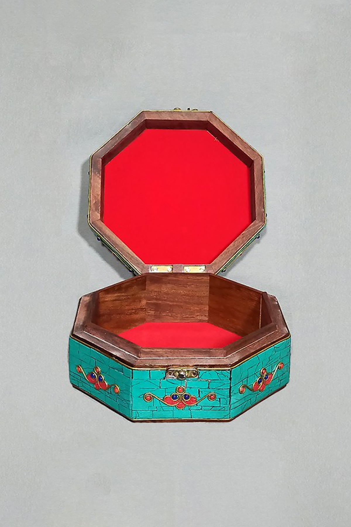 Octagonal shaped Semi Precious Gemstones inlaid Jewelry box