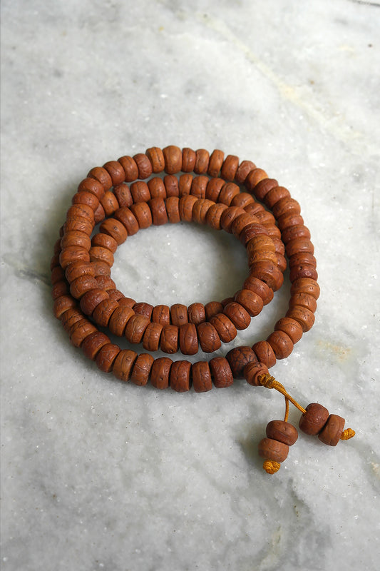 Phoenix Eye Flat Bodhi Seed Mala Necklace: 108 Prayer Beads Mala