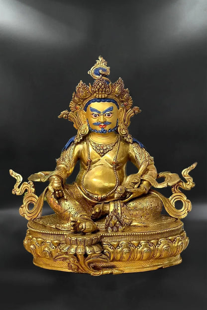 Zambala Statue from Patan, Gold plated Kubera statue, 13" - Vajracrafts