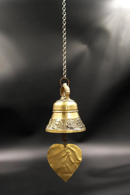 Eight Auspicious signs in hanging wind bell with leaf hanger, 4.5" - Vajracrafts