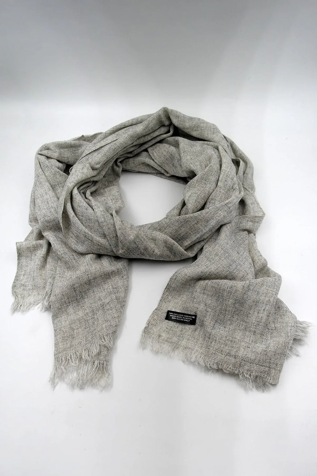 Cashmere Pashmina Shawl Handwoven Nepal wrap Knit Woven scarf Light grey - Vajracrafts