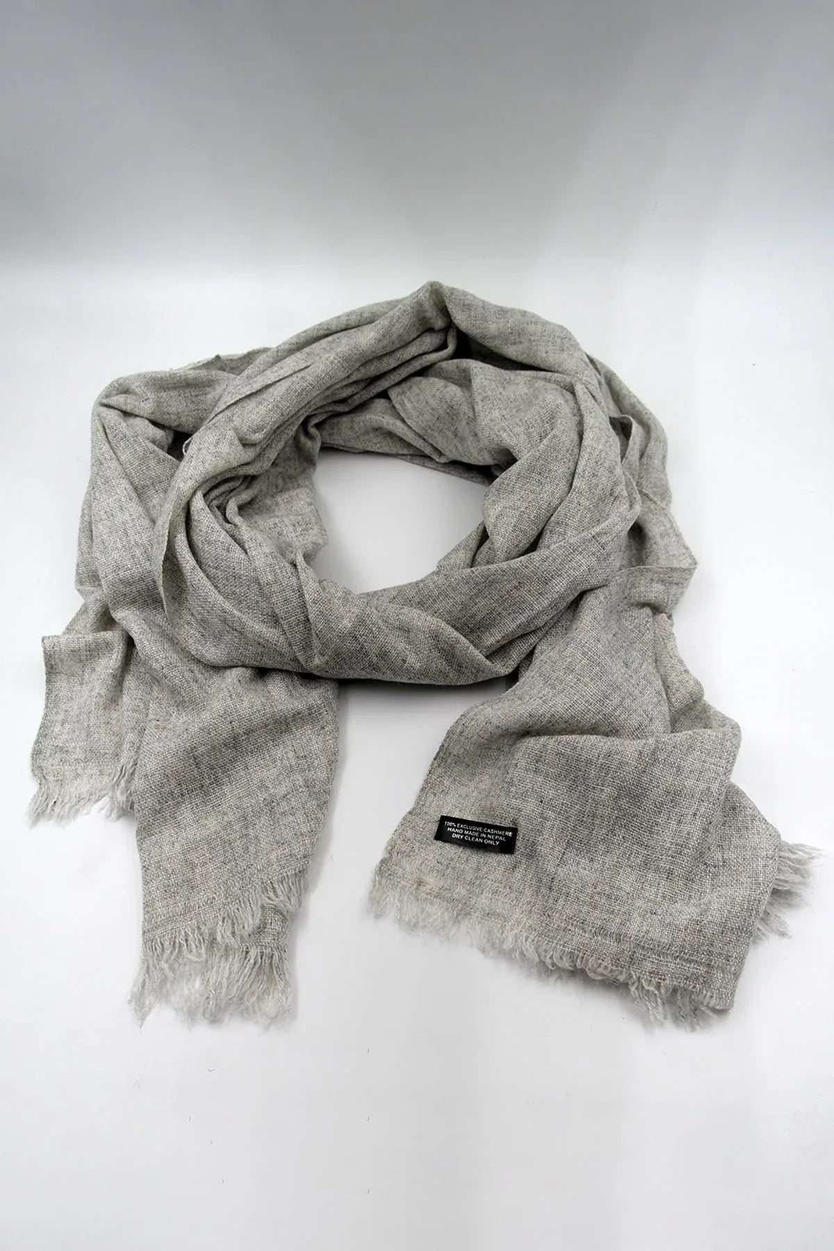 Cashmere Pashmina Shawl Handwoven Nepal wrap Knit Woven scarf Light grey - Vajracrafts