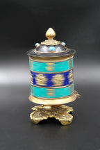 Ashtamangala Spinning Prayer Wheel with Stone Work, 6" - Vajracrafts