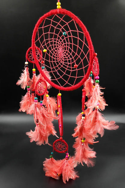 Red Handmade Dream Catcher Traditional Dreamcatcher Feather - Vajracrafts