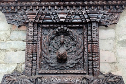 Wooden Handmade Newari Traditional Peacock Window Wall Hanging Collectible - Vajracrafts