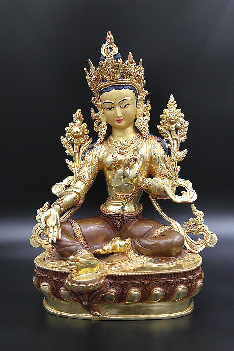 Green Tara statue with full Gold Plated from Nepal 13"