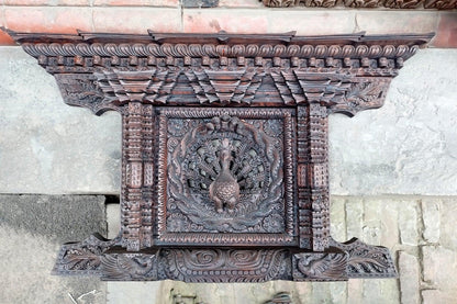 Wooden Handmade Newari Traditional Peacock Window Wall Hanging Collectible - Vajracrafts