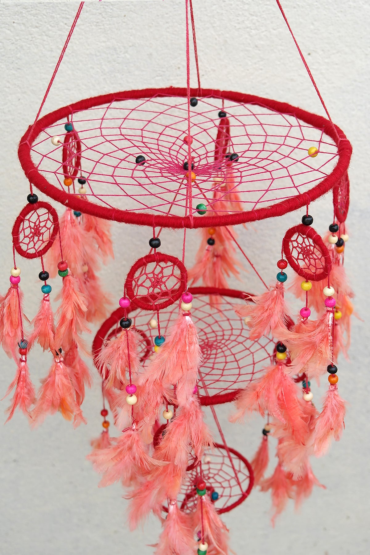 Red Large Handmade Dream Catcher Feather Hanging | Vajracrafts