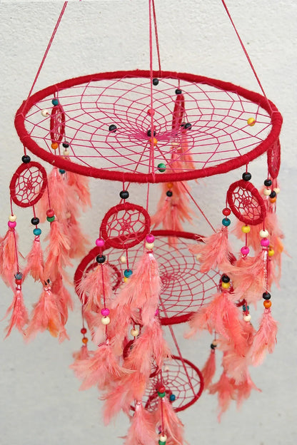 Red Large Handmade Dream Catcher Feather Hanging - Vajracrafts