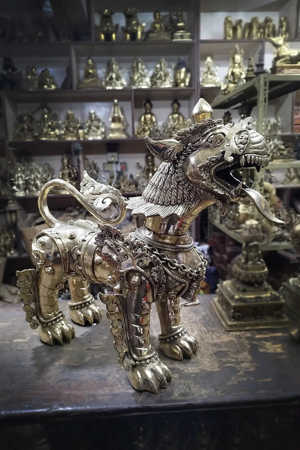 Brass Lion Statue Set, Big Lion Figurine - Vajracrafts