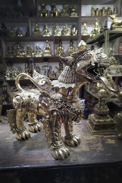 Brass Lion Statue Set, Big Lion Figurine - Vajracrafts