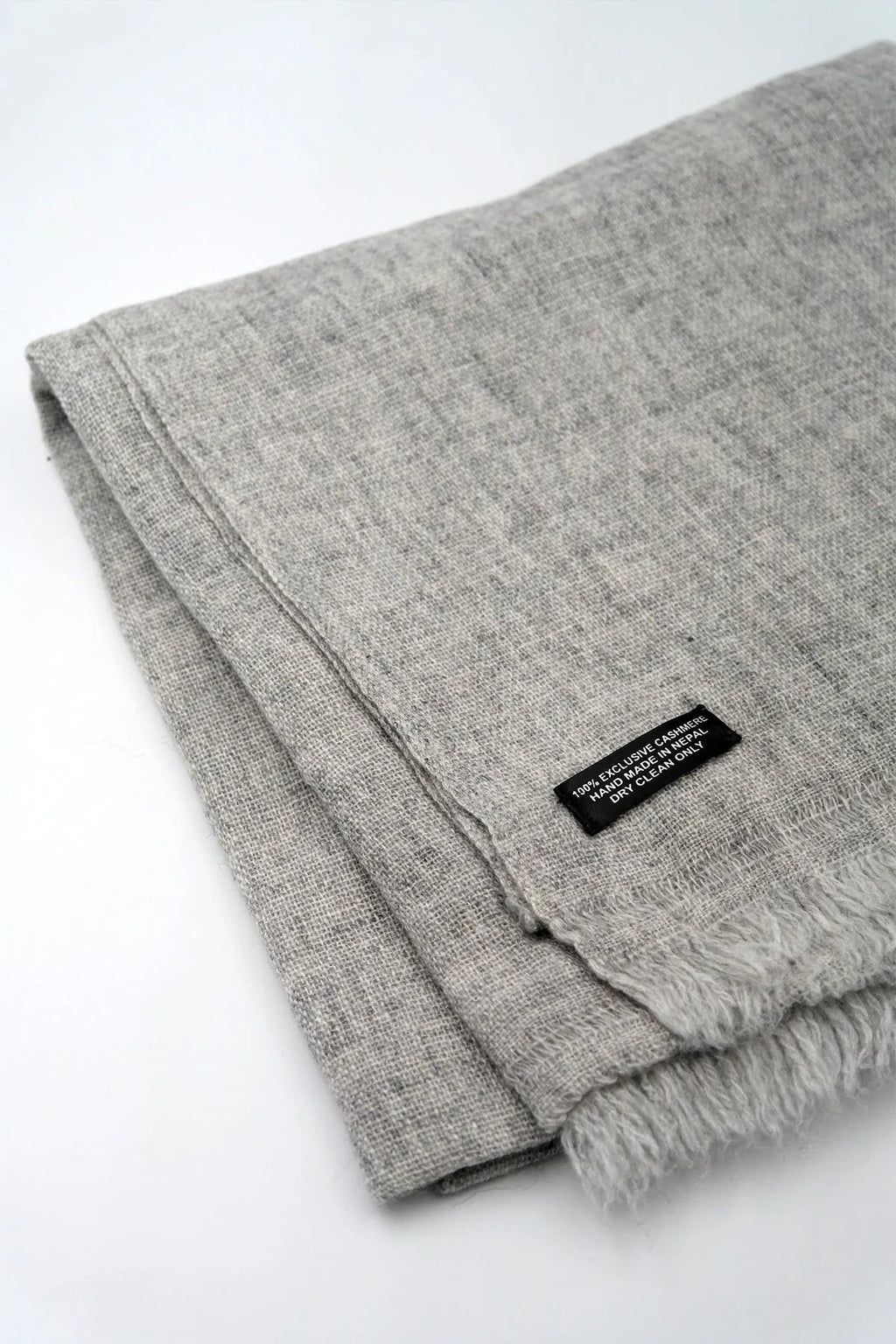 Cashmere Pashmina Shawl Handwoven Nepal wrap Knit Woven scarf Light grey - Vajracrafts