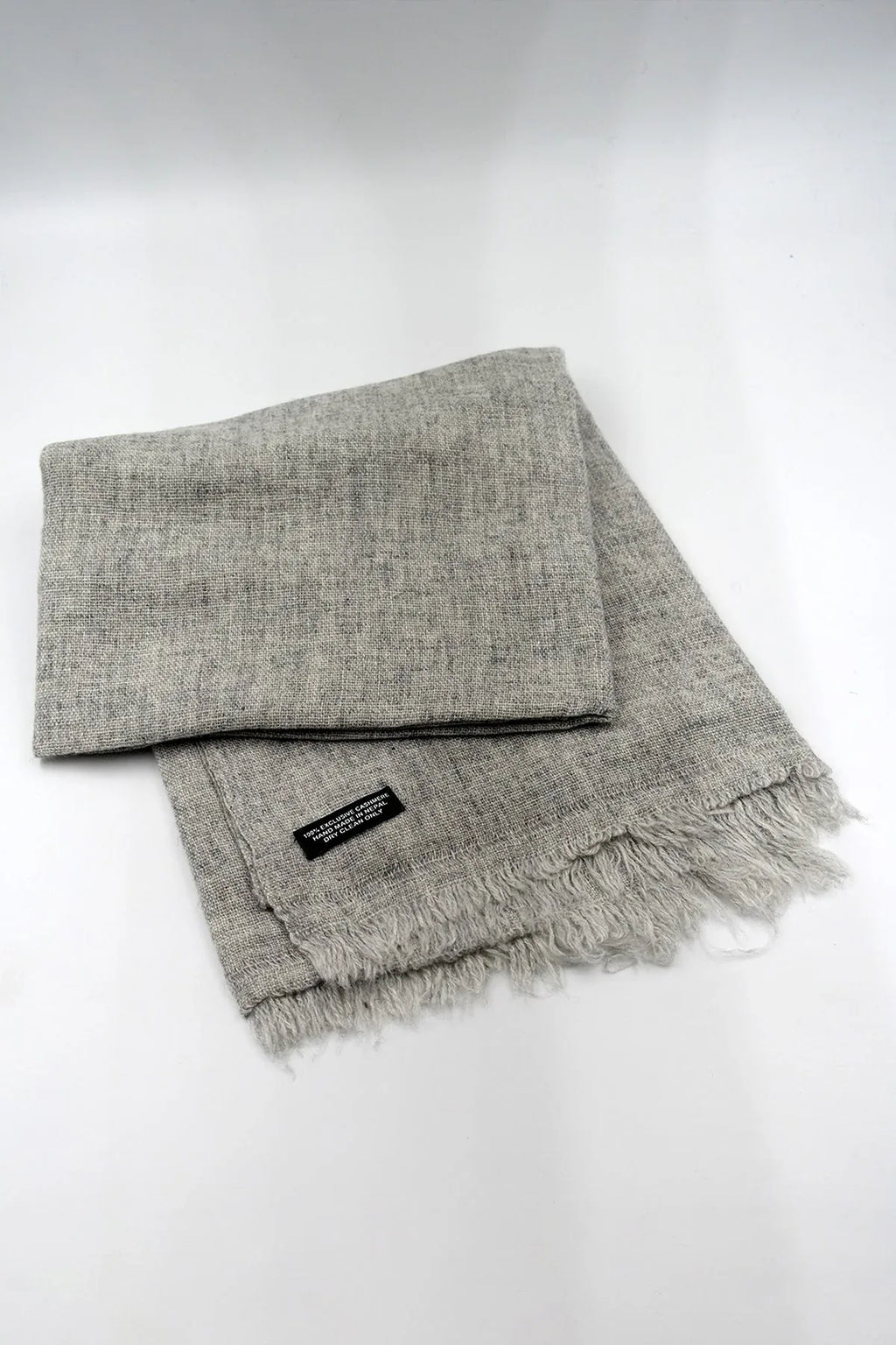 Cashmere Pashmina Shawl Handwoven Nepal wrap Knit Woven scarf Light grey - Vajracrafts