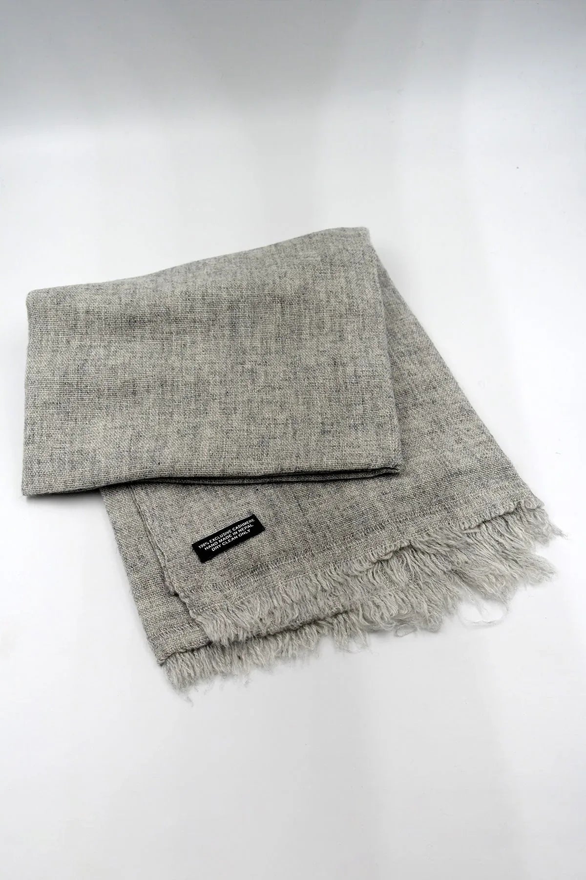 Cashmere Pashmina Shawl Handwoven Nepal wrap Knit Woven scarf Light grey - Vajracrafts