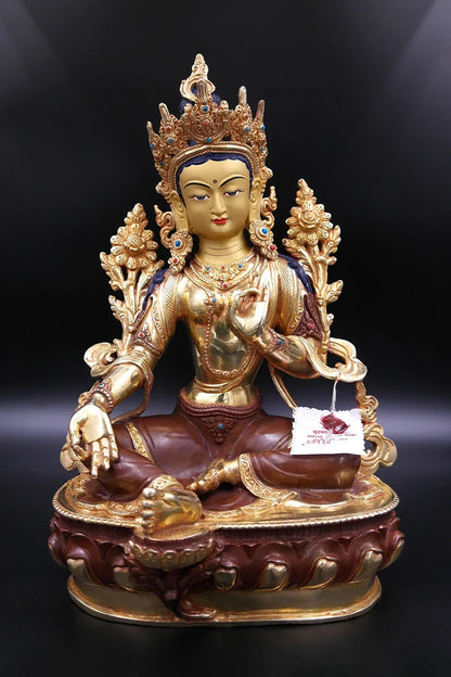 Green Tara statue with full Gold Plated from Nepal 13" - Vajracrafts