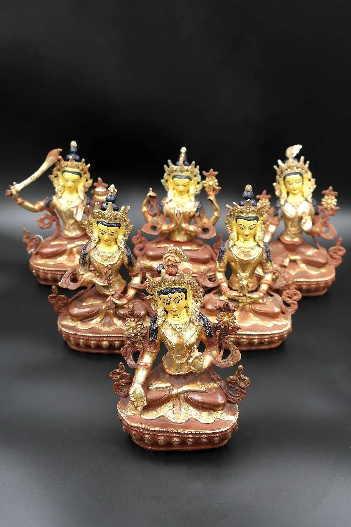 Green Tara, Manjushri, Chenrezig, Vajrasattva, Amitabha and White Tara, Set of 6 Sculptures - Vajracrafts