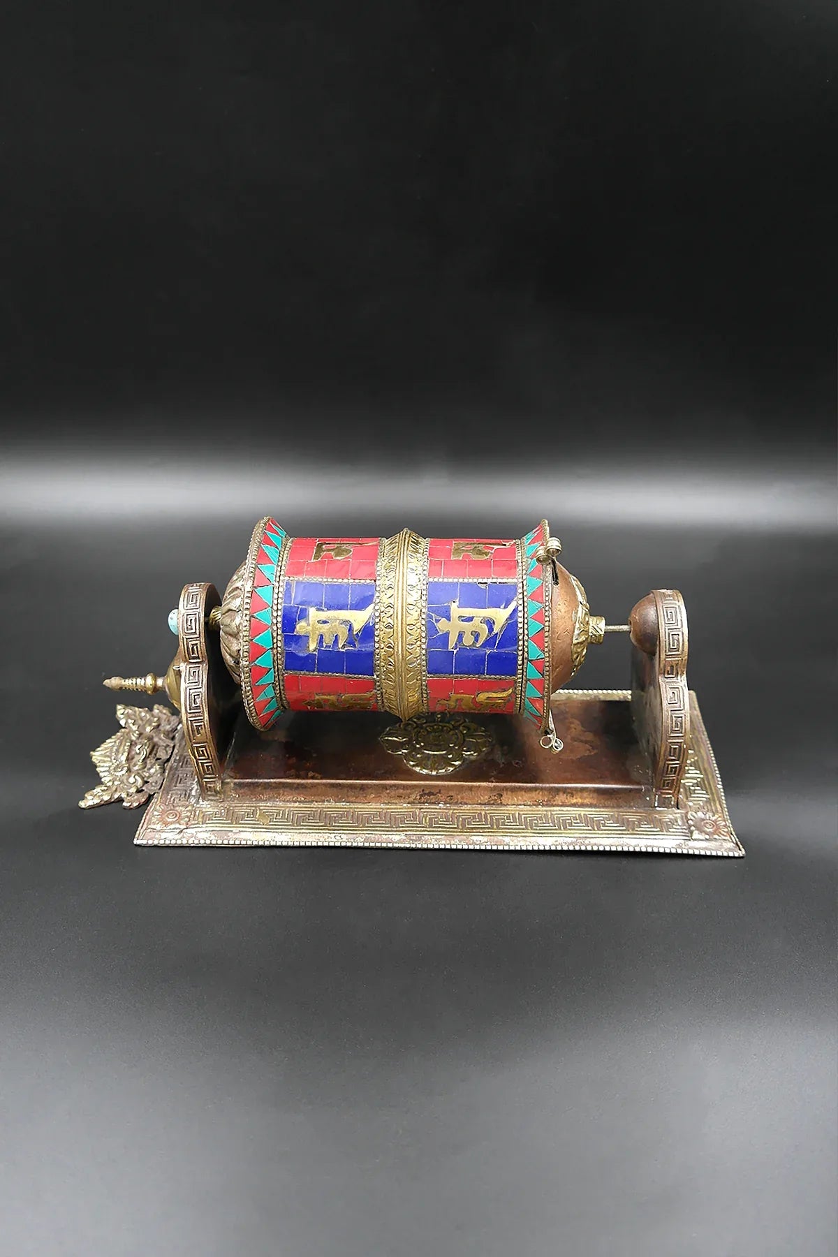 Om mane peme hum mantra inlaid with Gemstone wall mount Prayer Wheel - Vajracrafts