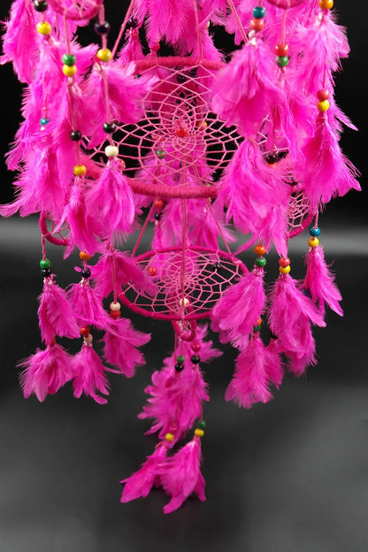 Pink Handmade Dream Catcher, Feather Hanging Dreamcatcher Home Decor - Vajracrafts