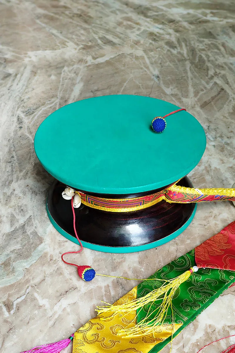 Tibetan Buddhist Handpainted Chod Drum, 9" - Vajracrafts